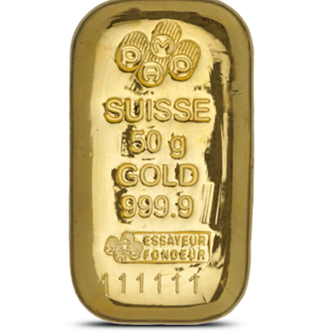 50 Gram PAMP Suisse Gold Bar (New, Cast w/ Assay)