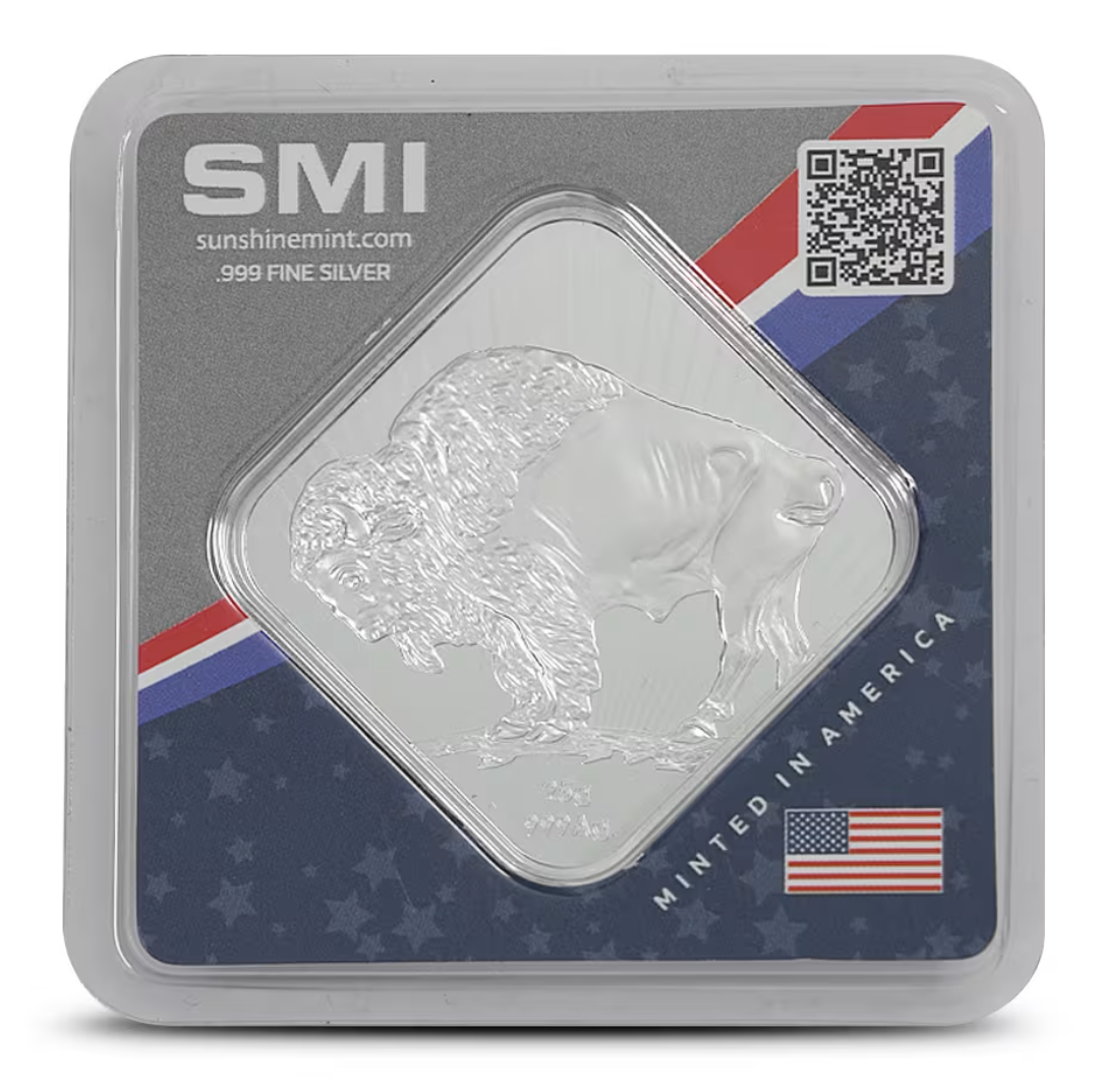 25 Gram Sunshine America250 Buffalo Square Silver Bar (New, In Card)